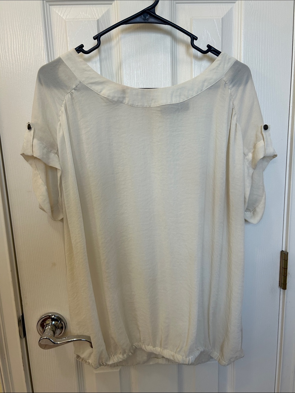a.n.a Cream Short Sleeve Roll-Tab Top